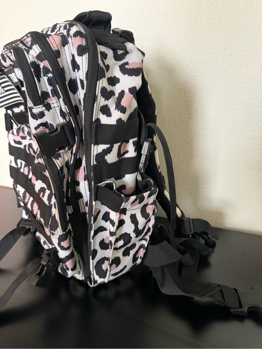 WOLFPACK Leopard Print Backpack - Black, White & Pale Pink - Picture 4 of 14